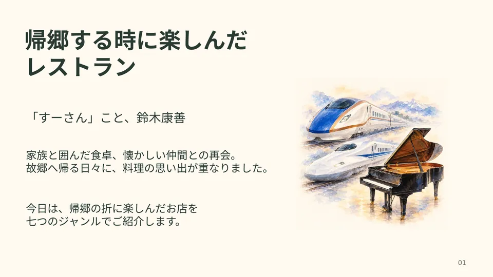 神戸へ帰郷する時に楽しんだレストラン  cover slide
